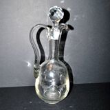Antique carafe, blown glass can, acid-etched, garland basket, 1900