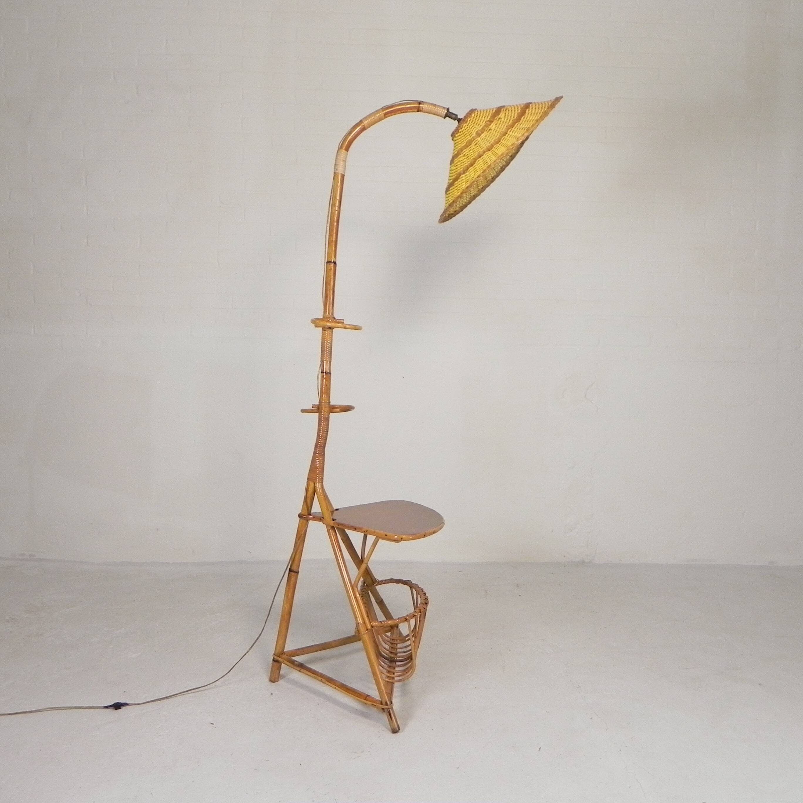 Bamboo floor lamp, 1950s