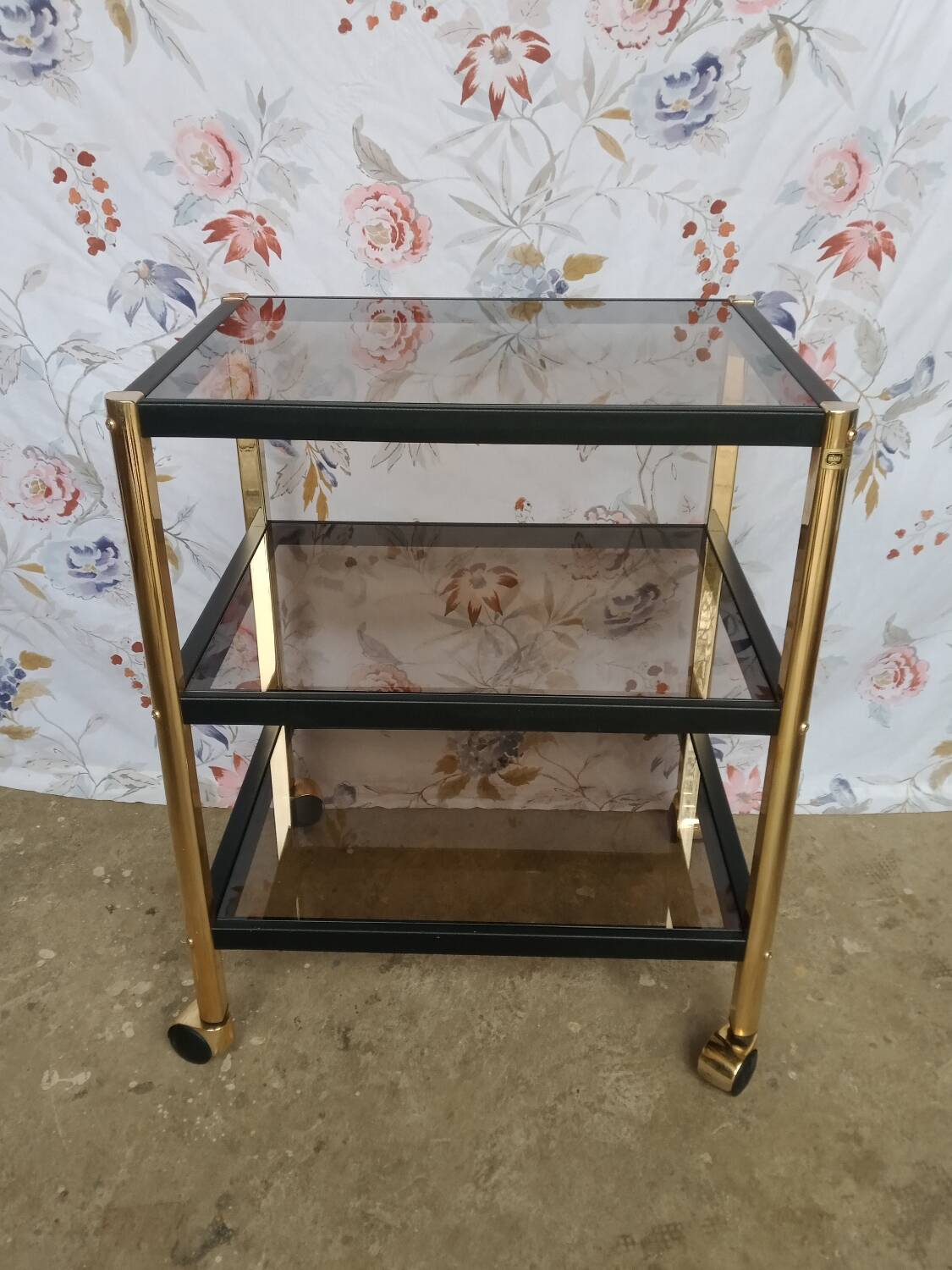 Metal and smoked glass trolley erard (france)
