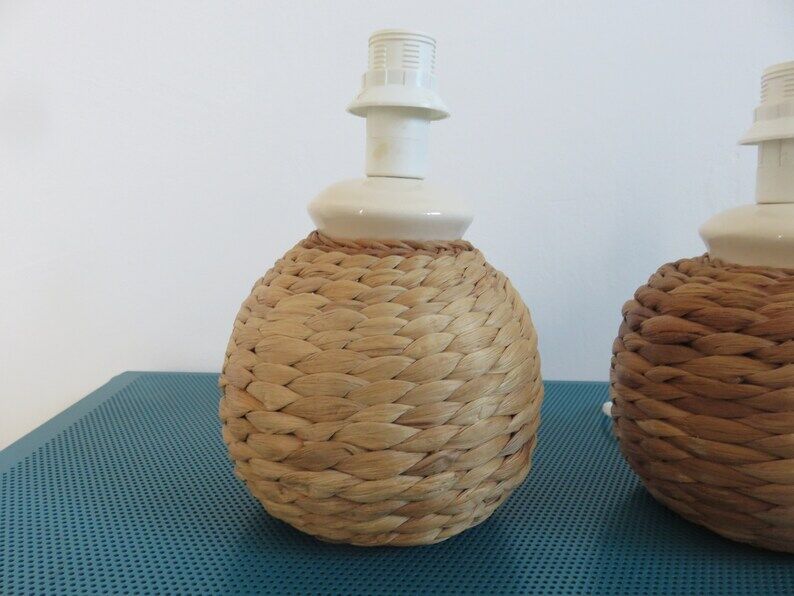 Pair of rope and ceramic lamps from the 80s