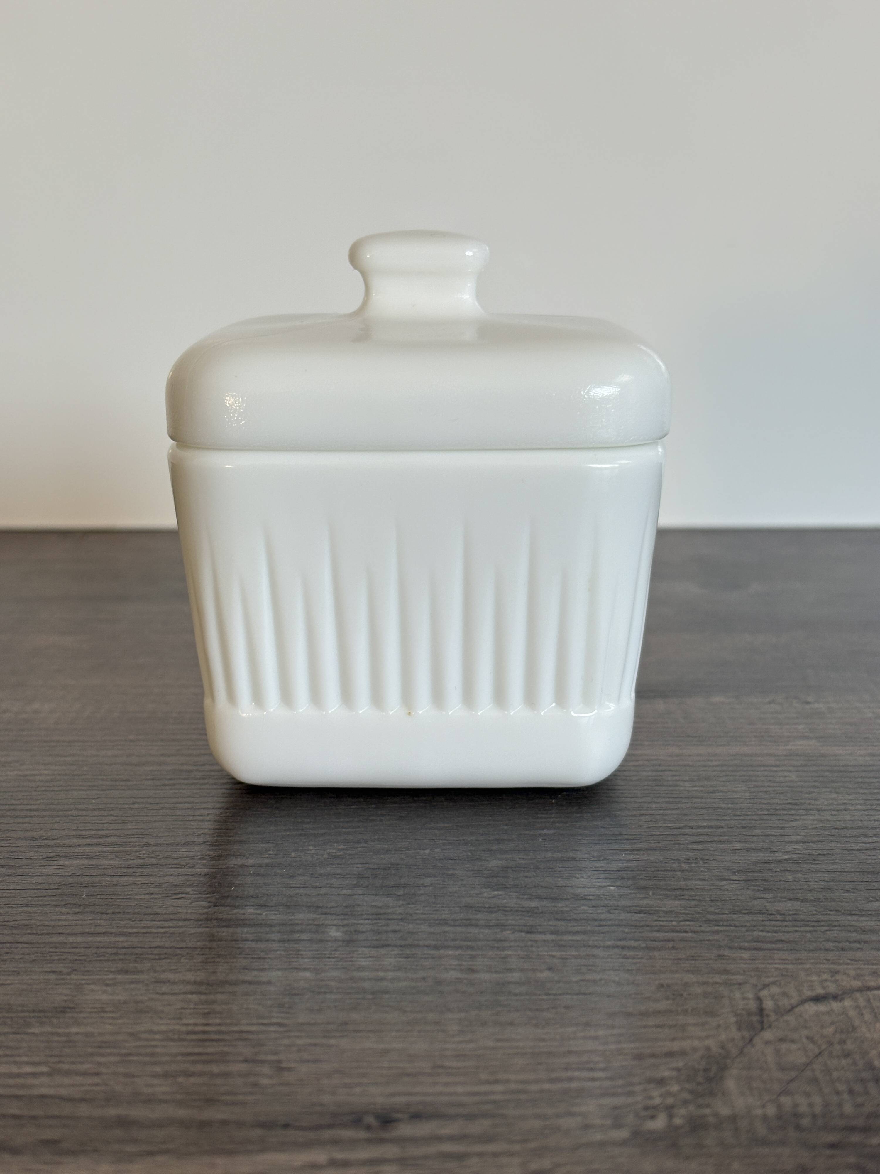 Vintage White Opaline Butter Dish 1970s