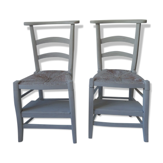Pair of pray god patinated gray pearl waxed finish, seats mulched and bleached