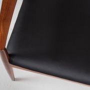 Midcentury Danish chair with armrests in teak and new skai by Arne Vodder for Vamo 1960s