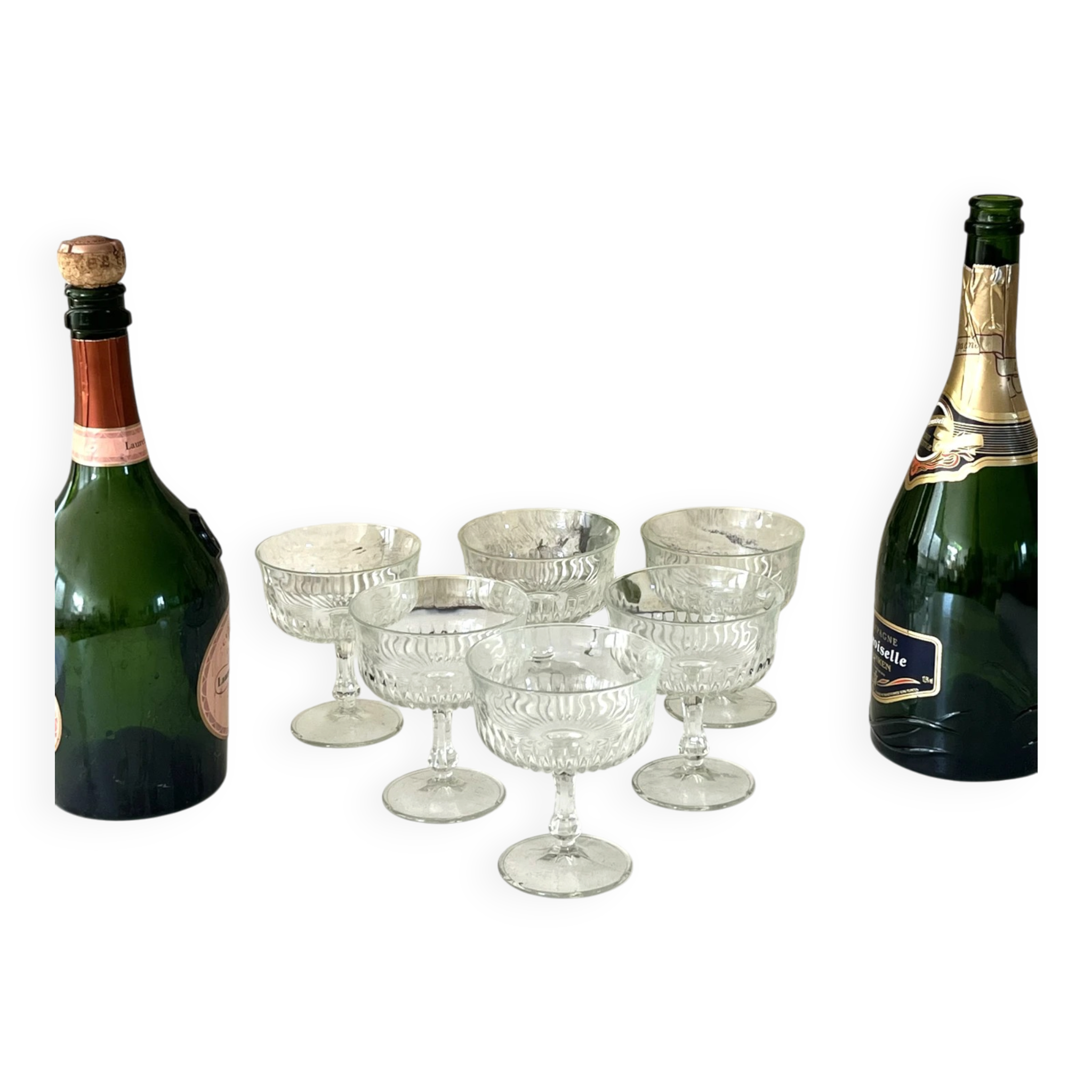 Coupe Glasses – French Set of 6 Pressed Glass Sunburst Cocktail Desser