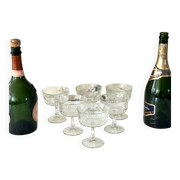 Coupe Glasses – French Set of 6 Pressed Glass Sunburst Cocktail Desser