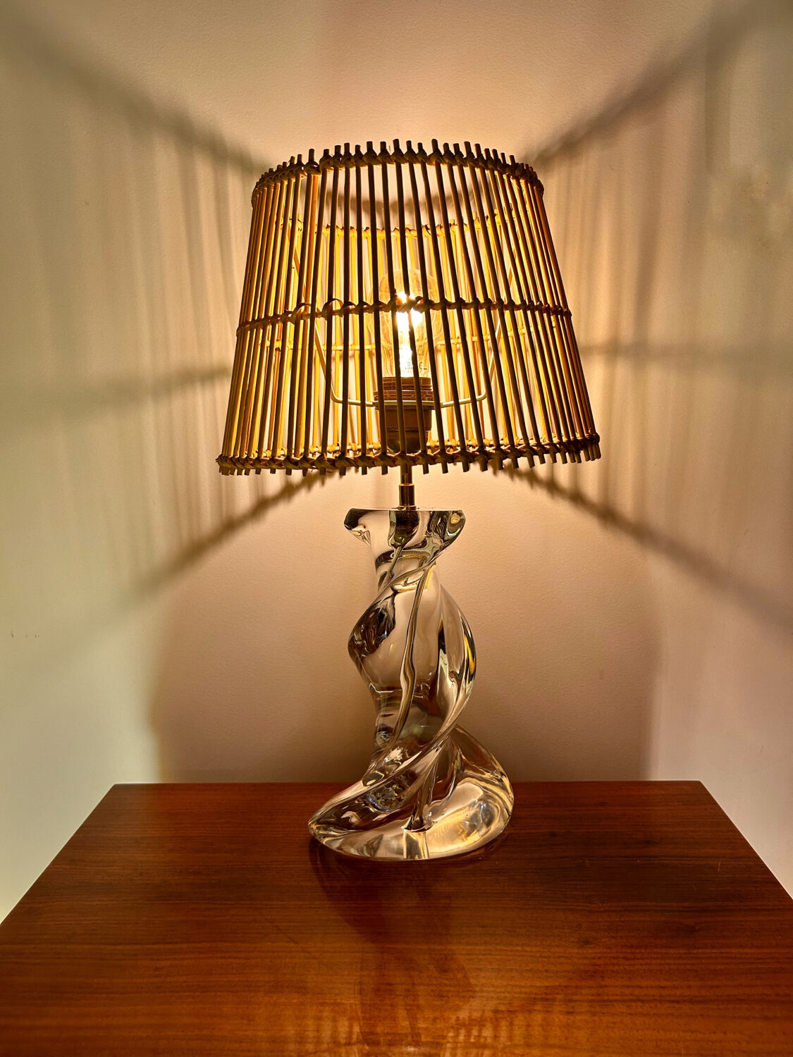Vintage crystal and rattan lamp