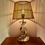 Vintage crystal and rattan lamp