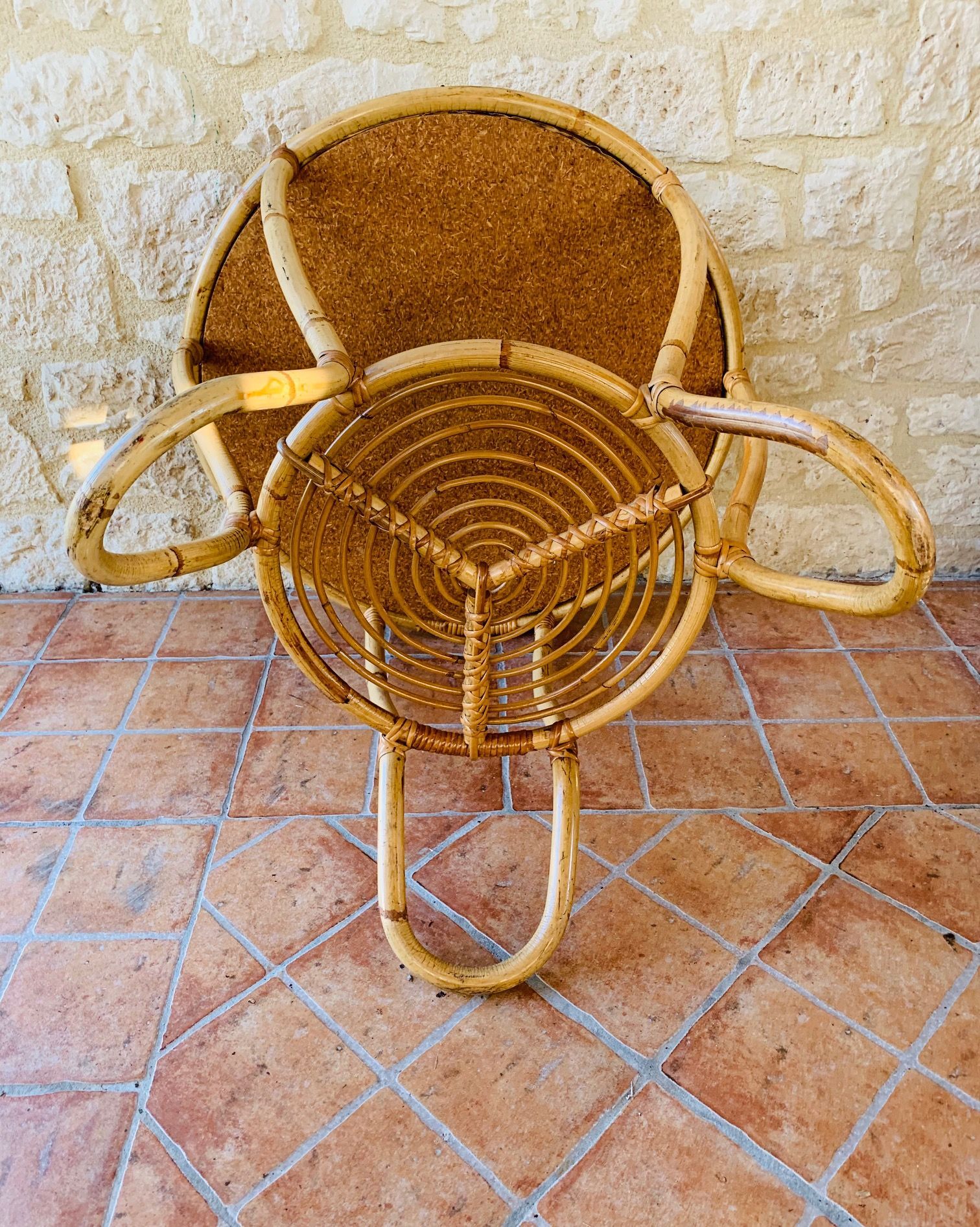 Rattan coffee table with range magazines, vintage circa 60's
