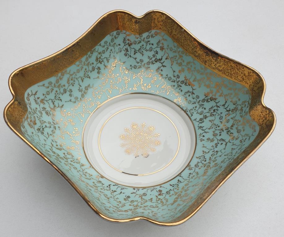 Saladier drapé Limoges guirlandes florales or flamboyant