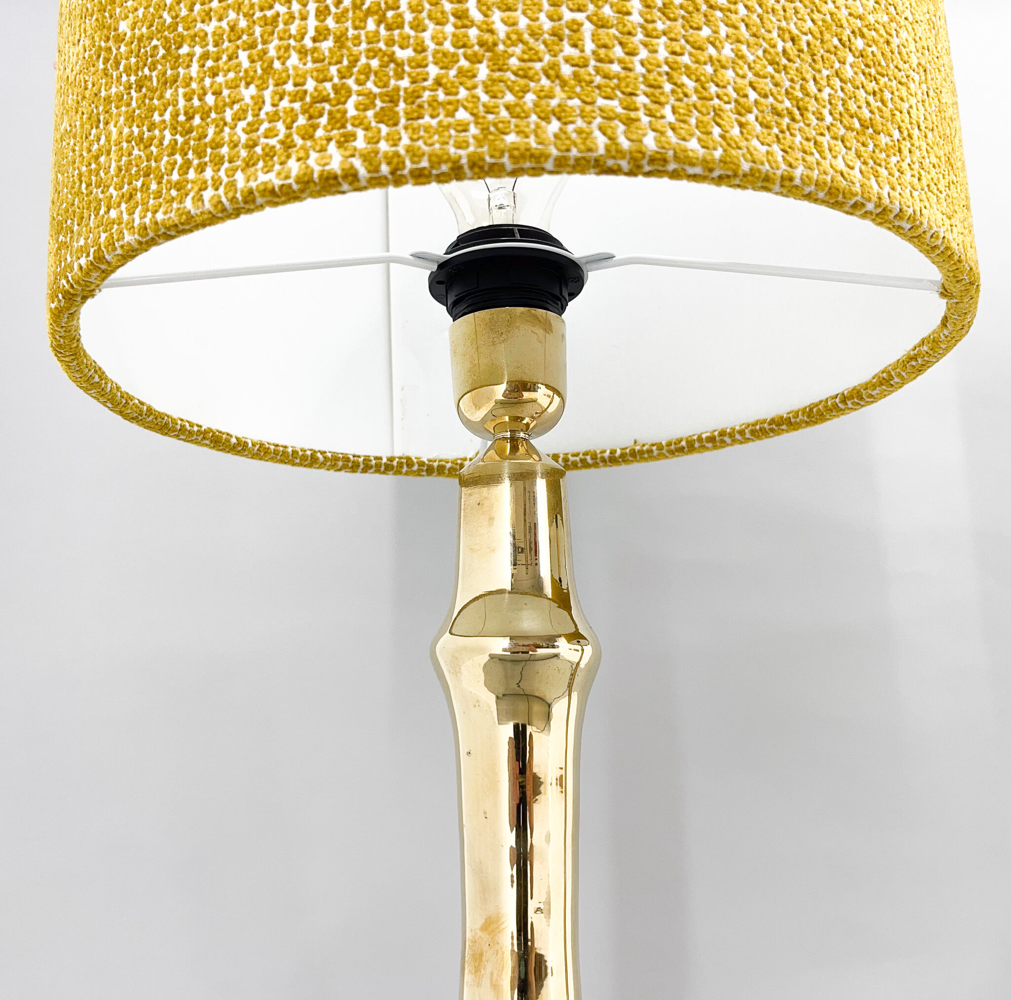 Pair of tall brass table lamps, 1950s, restored