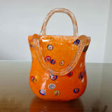 Vase "handbag" in orange Murano glass 60s 70s