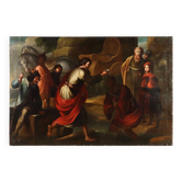 Ancient painting "The Baptism of the Eunuch" oil on canvas 17th century