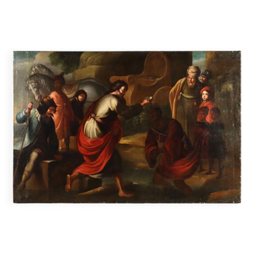 Ancient painting "The Baptism of the Eunuch" oil on canvas 17th century
