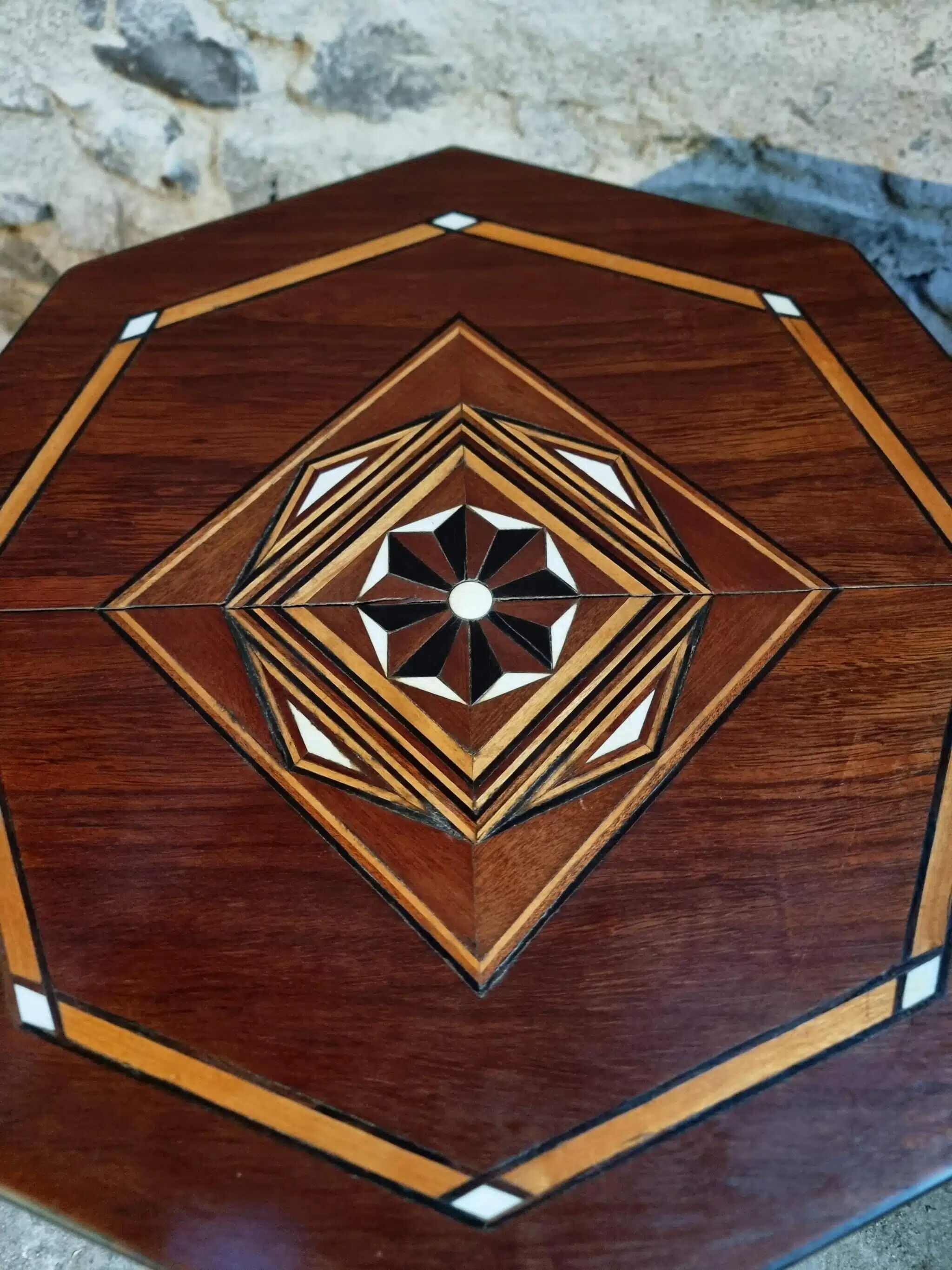 Table d'appoint incrustée, table à couture, bois d'acajou, table de rangement Art déco