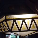 Large octagonal ceiling art deco wood and 1940s bubbled glass