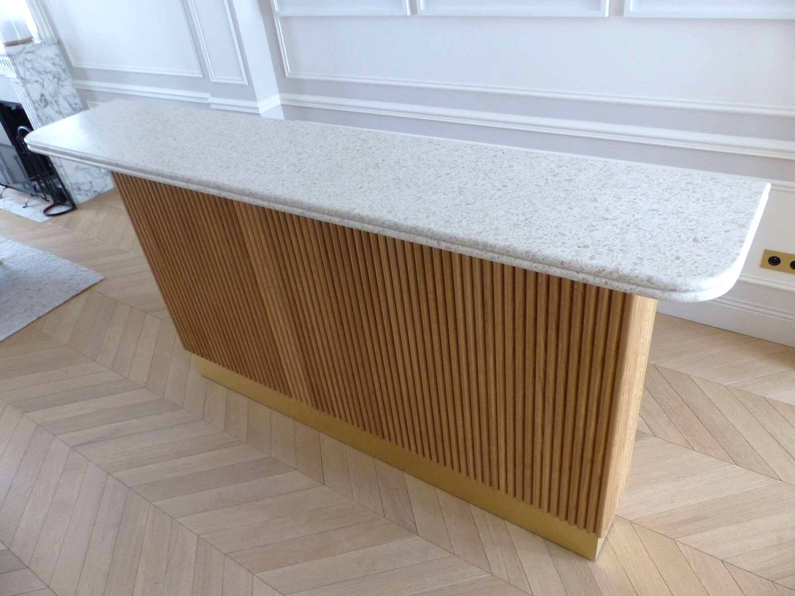 Contemporary bar in solid oak & double terrazzo top - Unique piece