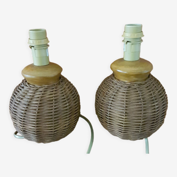 Pair of small ceramic lamps, dressed in rattan