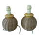 Pair of small ceramic lamps, dressed in rattan