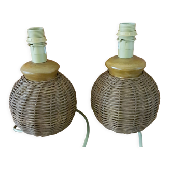 Pair of small ceramic lamps, dressed in rattan