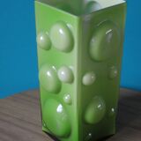 Vase carré à demi-bulles en verre doublé vert pomme - Danemark 1975