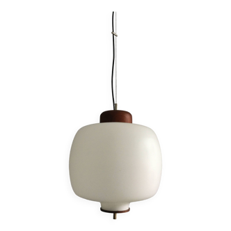 Opaline teak pendant light from Reggiani Italy 1960s
