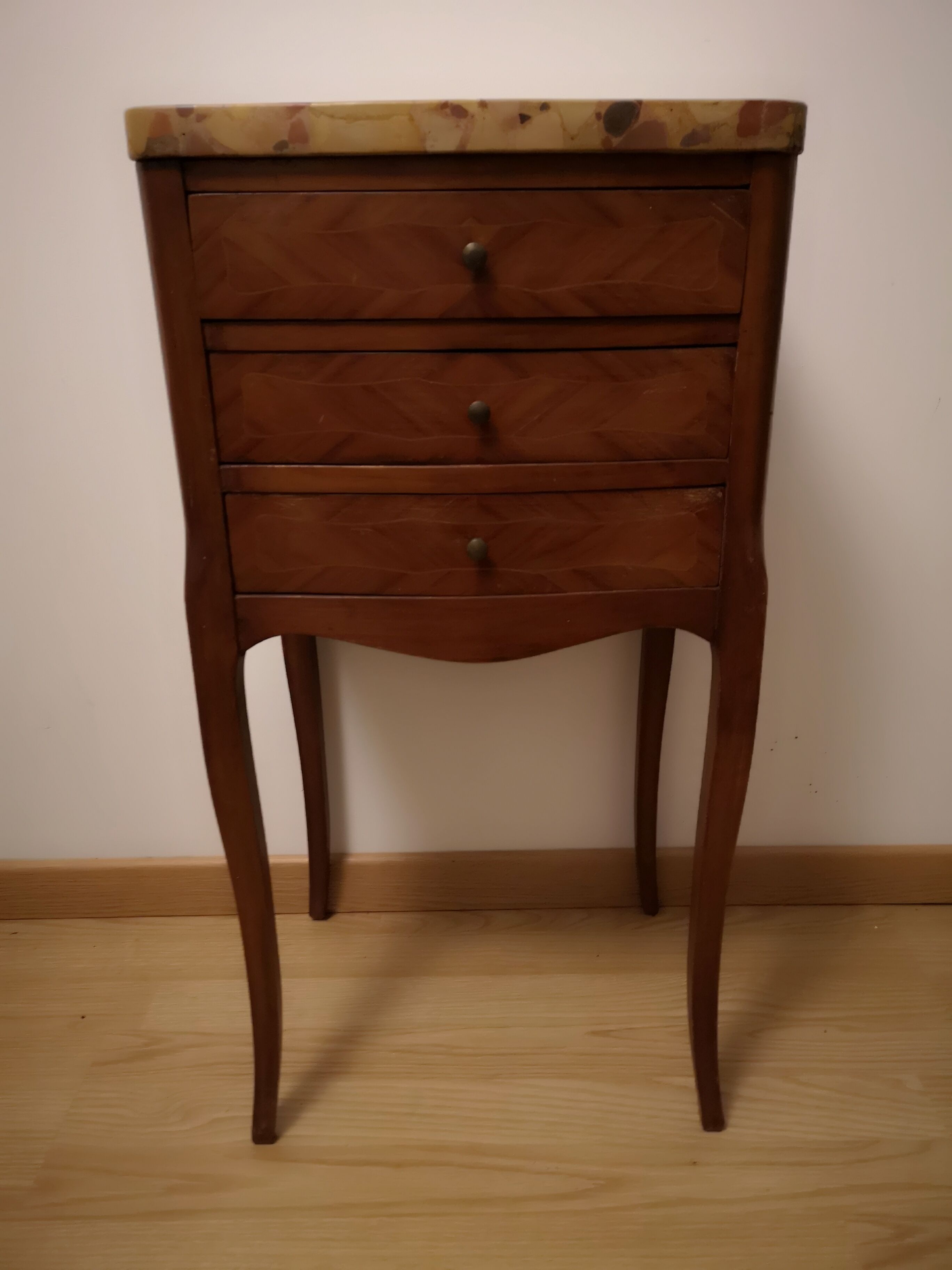 Empire style bedside table, marble tray, marble interior