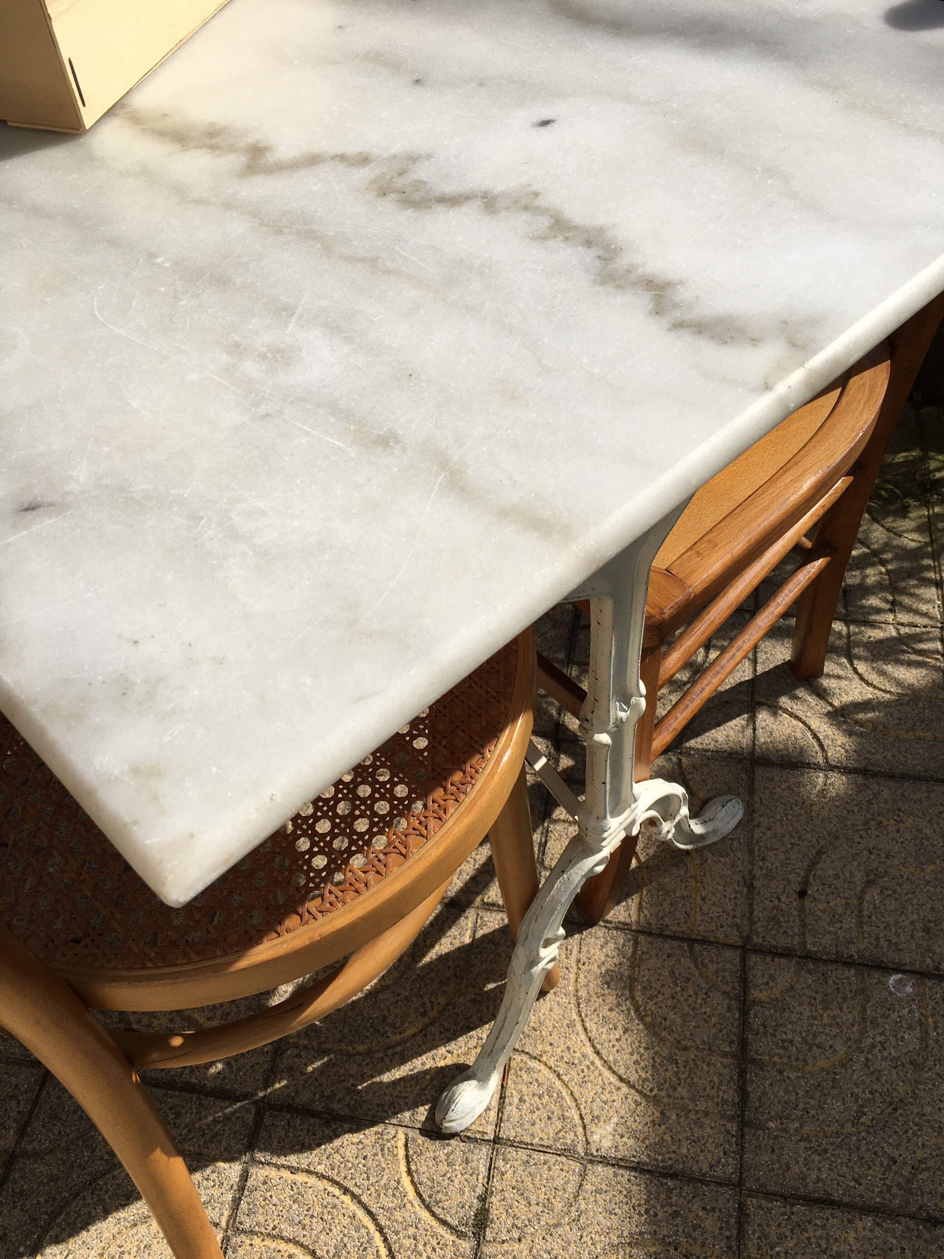 White marble bistro table