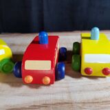 4 small wooden cars