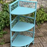 Vintage turquoise rattan corner shelf 1960