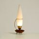 Large 1950s table lamp made of brass and teak, with a frosted glass shade
