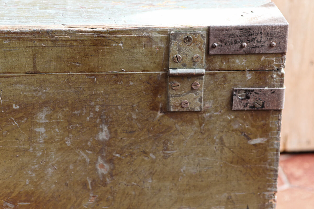 Coffee table,  wooden and metal military crate
