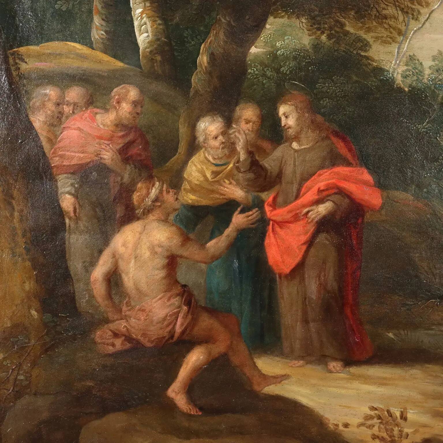 Peinture ancienne scène de guérison '600, huile sur cuivre