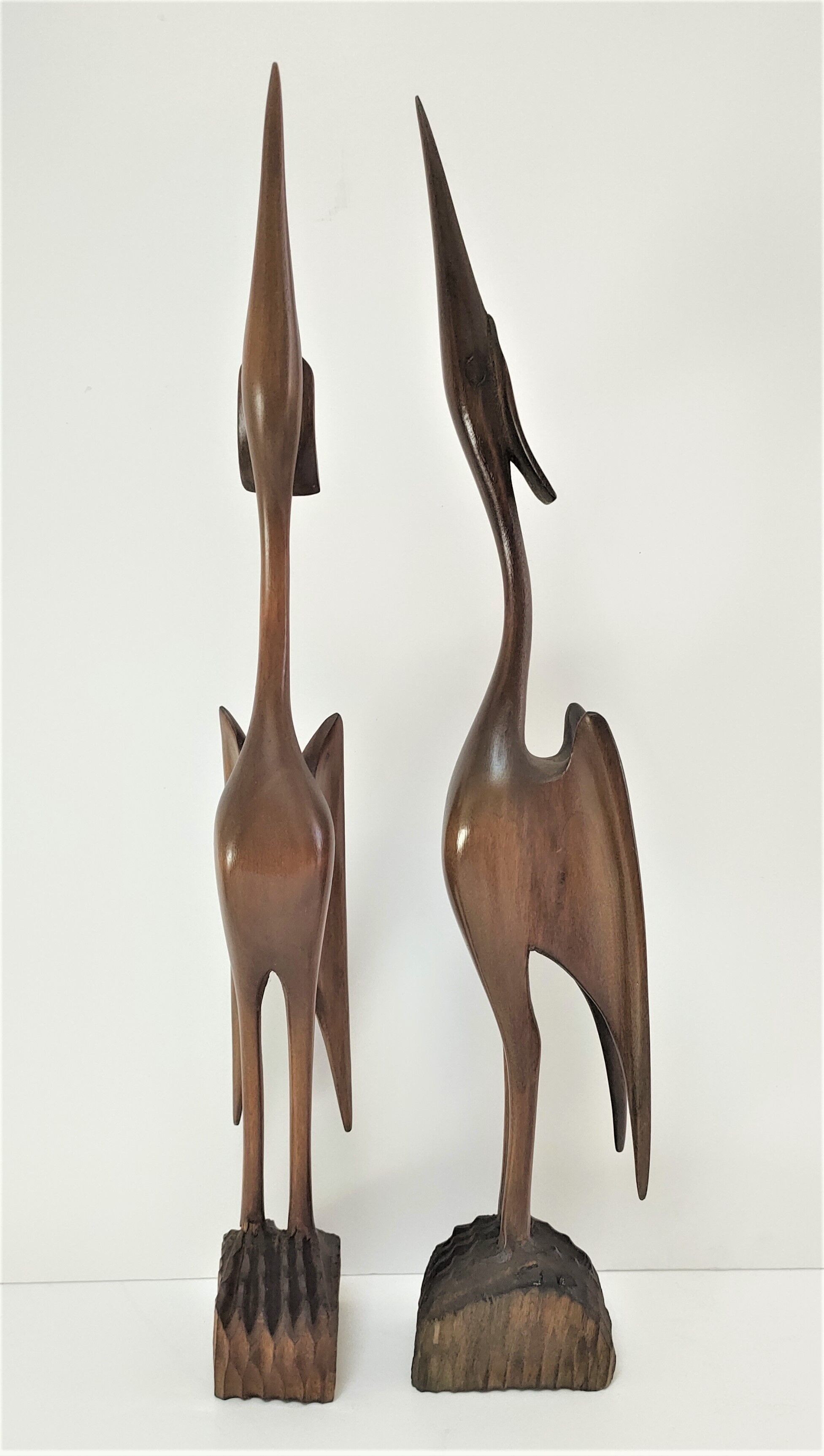 Pair of birds sculptural solid wood design 60s-70s