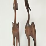 Pair of birds sculptural solid wood design 60s-70s