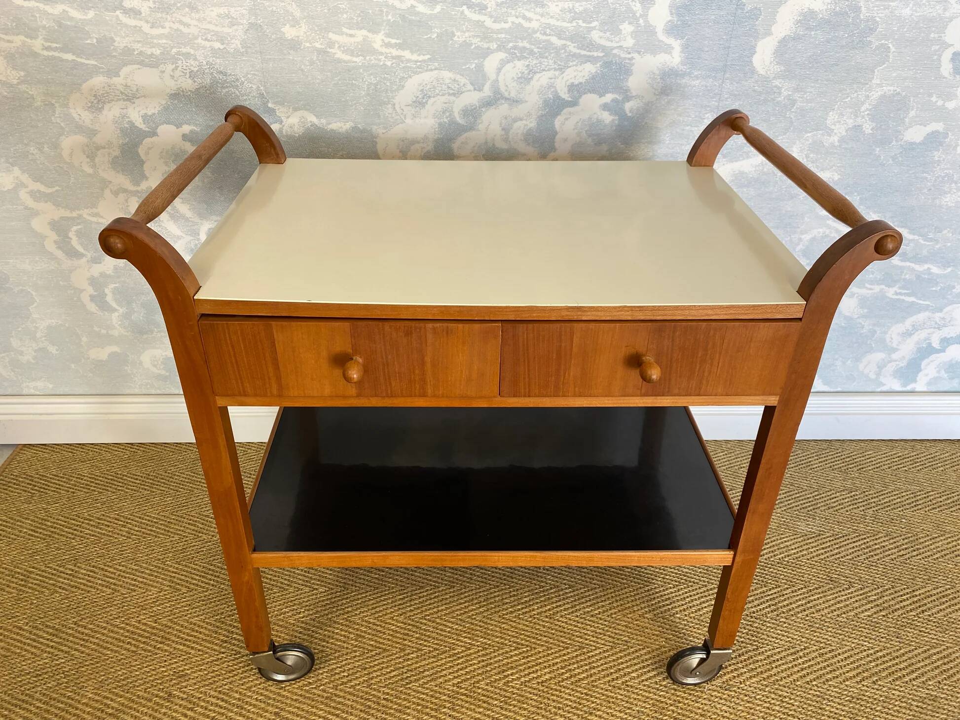 Scandinavian modern teak serving cart with drawers, Sweden, 1950s