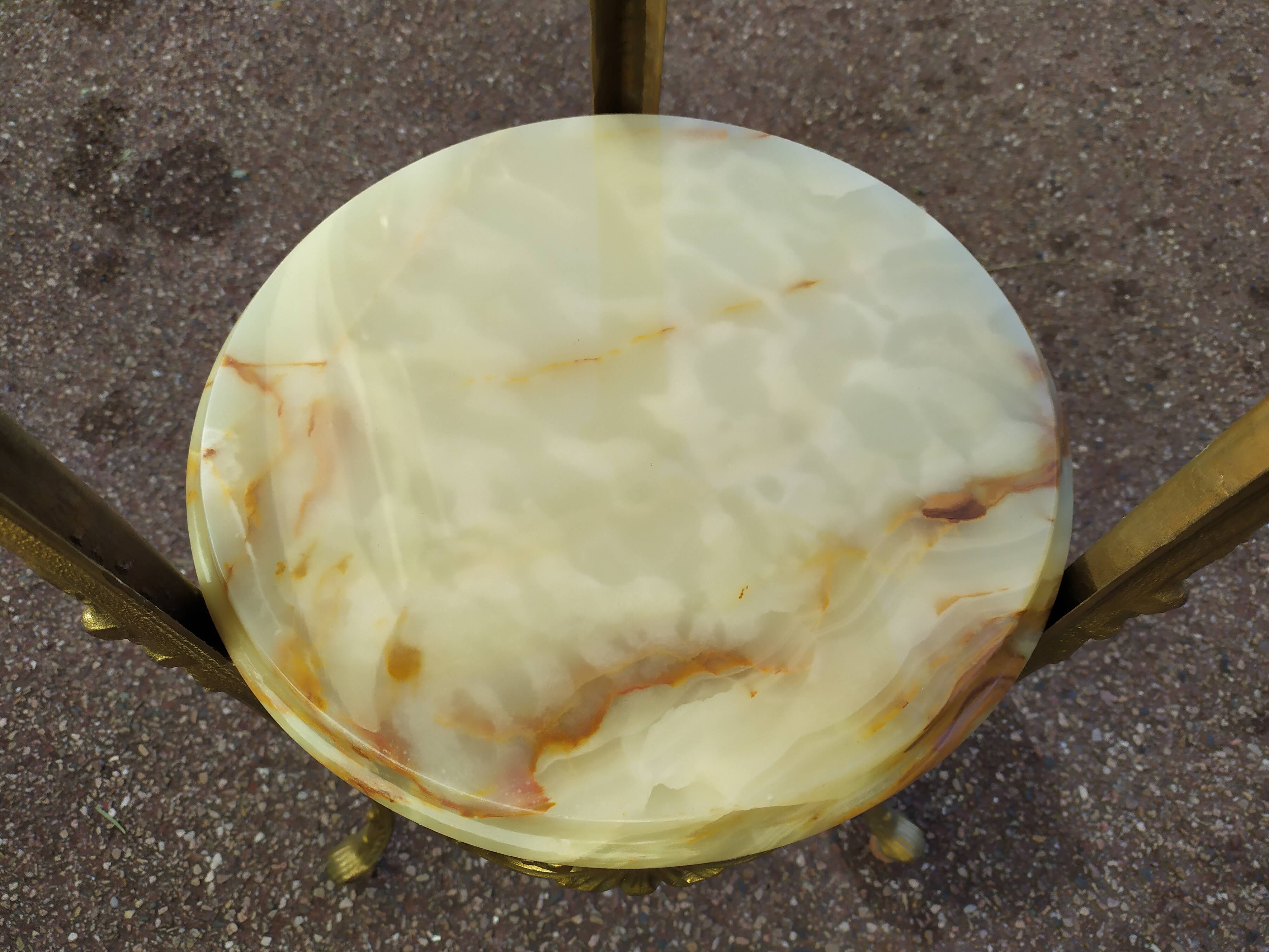 Marble and brass pedestal table