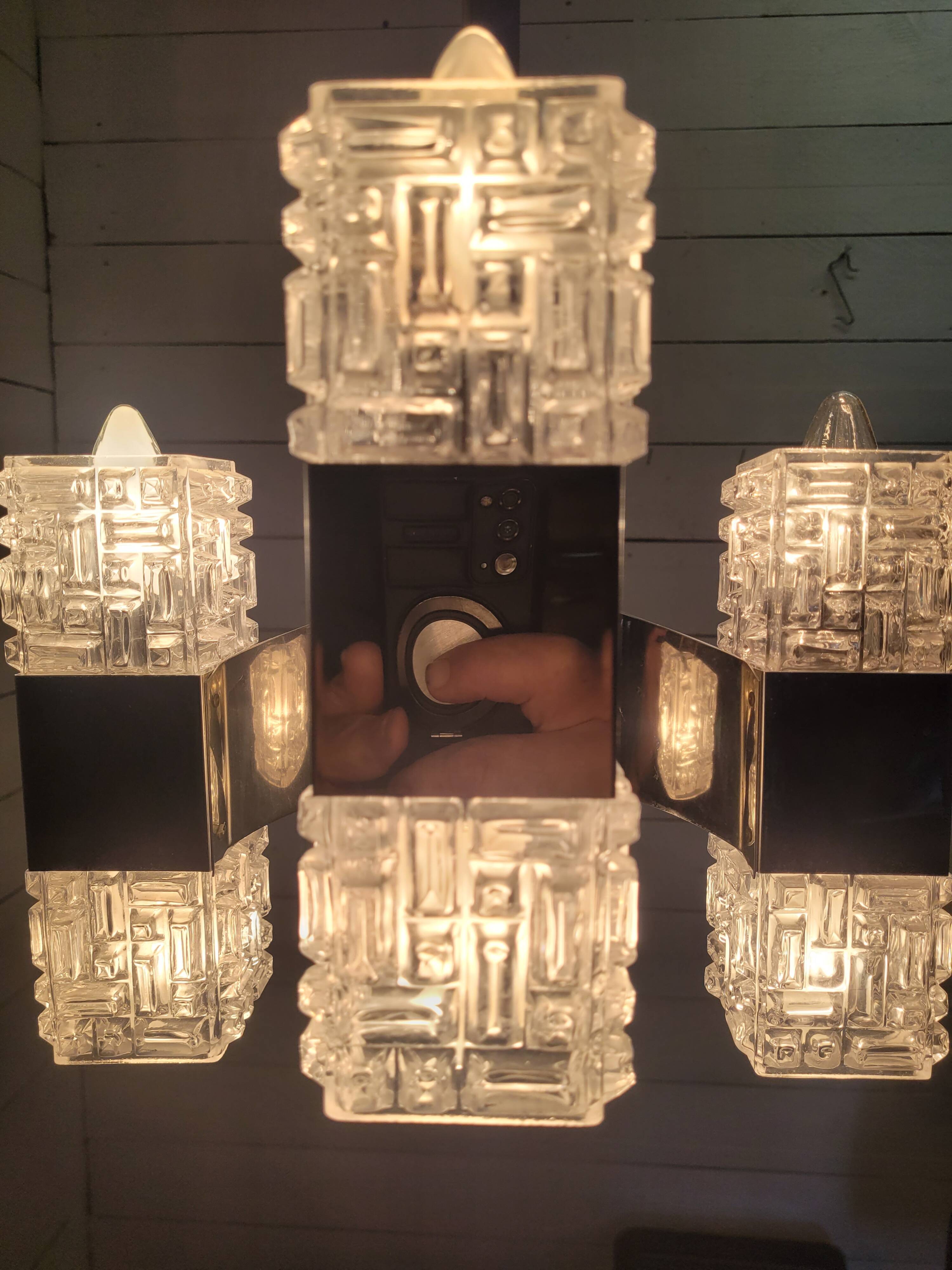 Chrome and glass pendant chandelier by Sciolari, Italy, 1960s