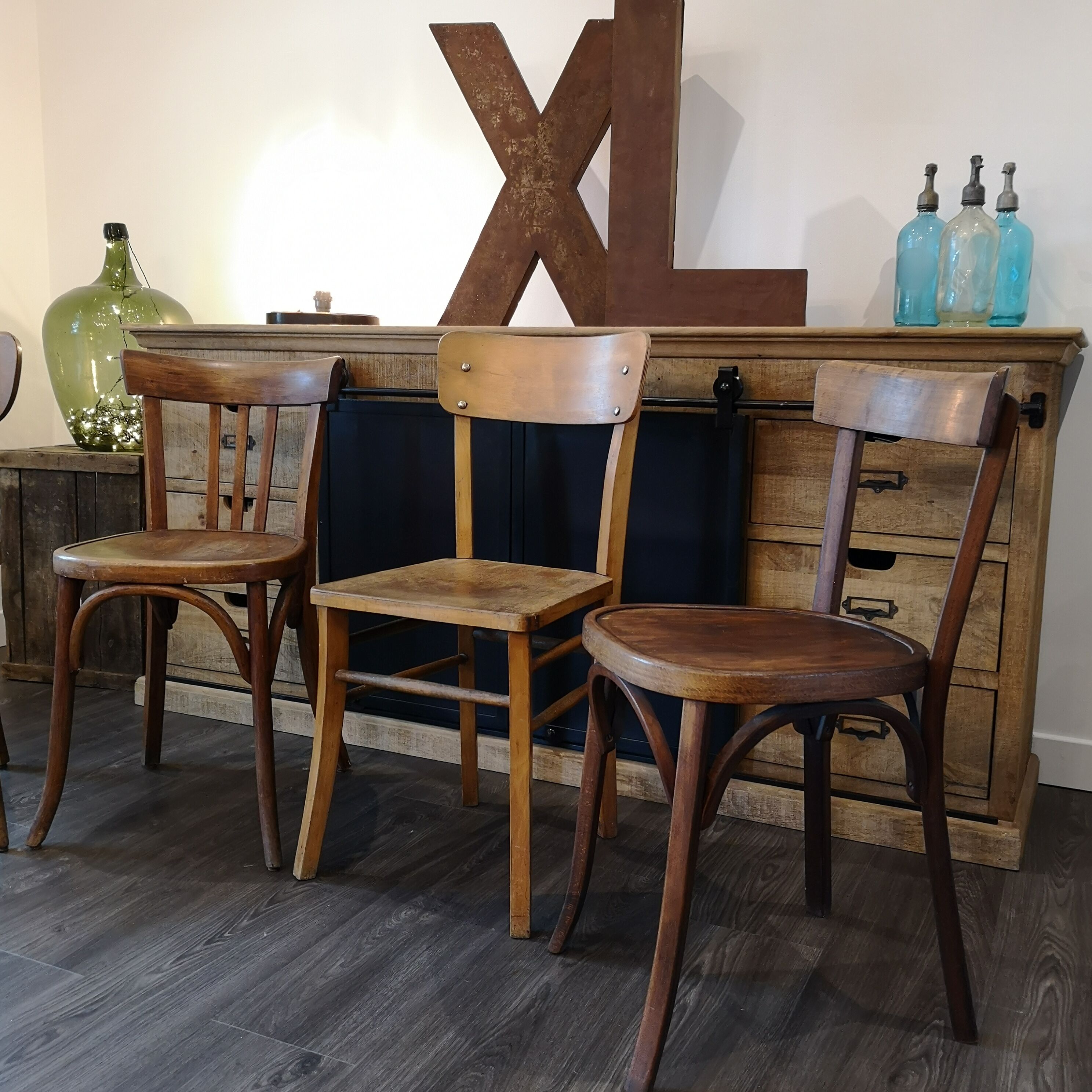 Series of 4 Bistro chairs dismatched Baumann and Fischel