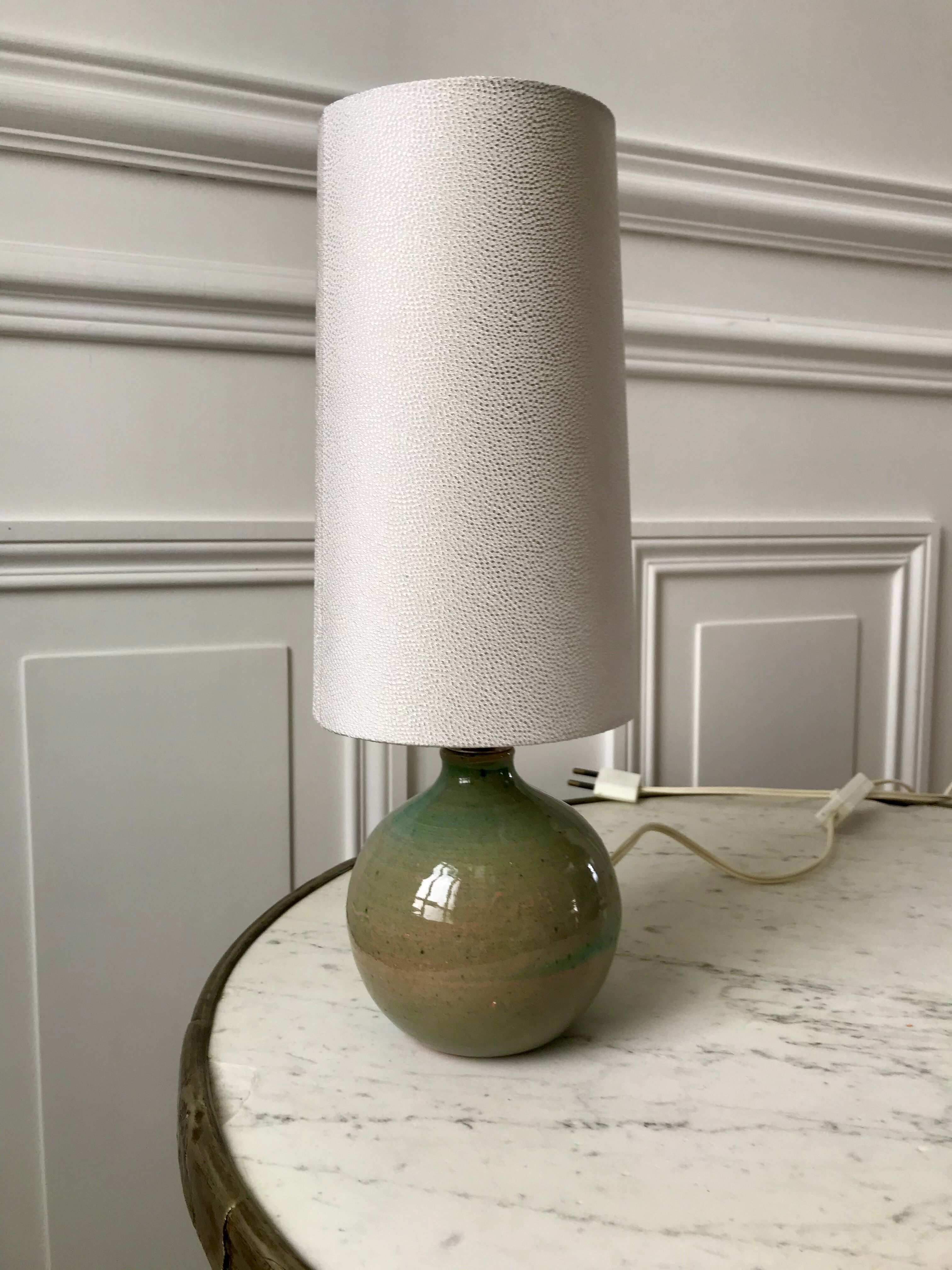 Signed stoneware lamp with cylindrical shade 60s-70s