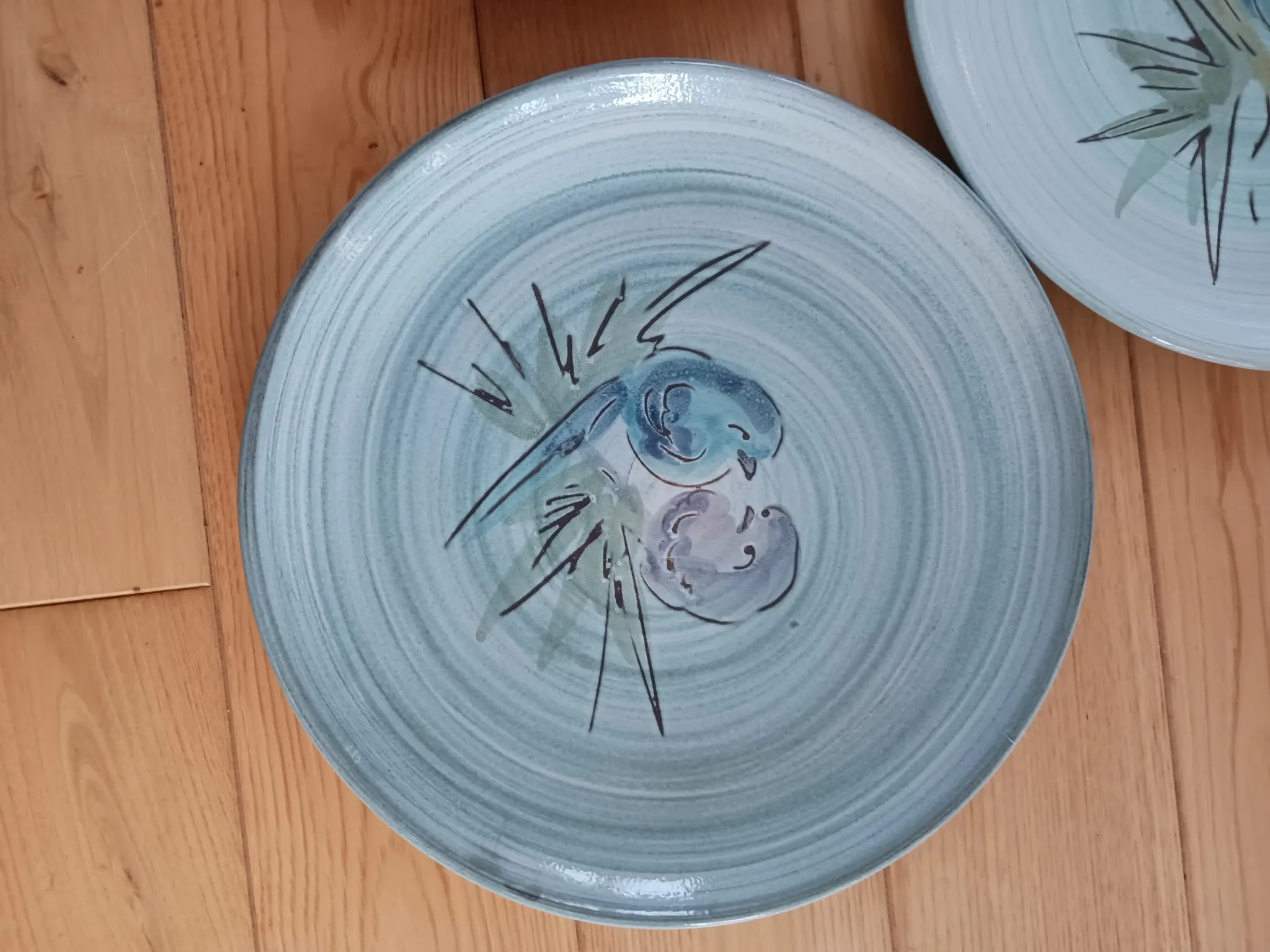 Glazed ceramic plates, signed Camos Vallauris.