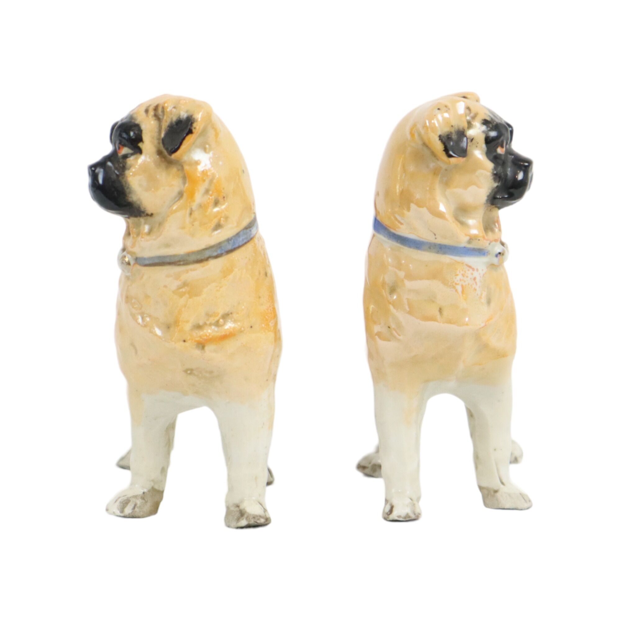 Antique Couple Porcelain Pug Statue Sculpture Art Nouveau 1920