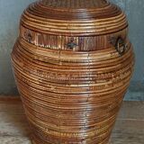 Basket with wooden lid and rattan early XXth
