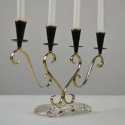 Brass Candelabra with Art Glass Base by Gunnar Ander for Ystad-Metall, Sweden, 1950s