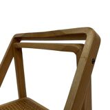 set of four mid century modern folding chairs, wood and webbing chair, italy 1970s design