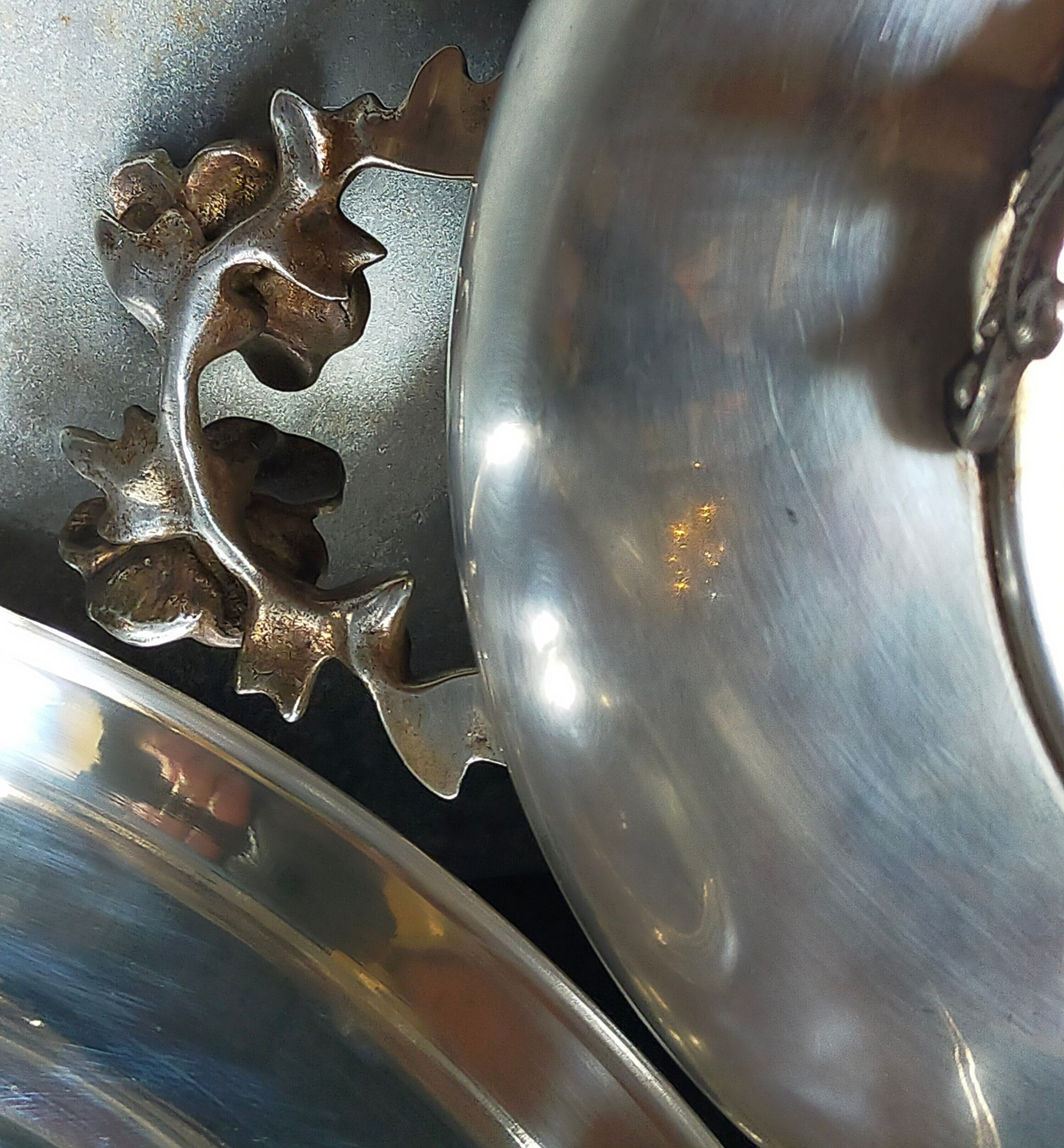 Alpaca silver metal serving dish with flowers