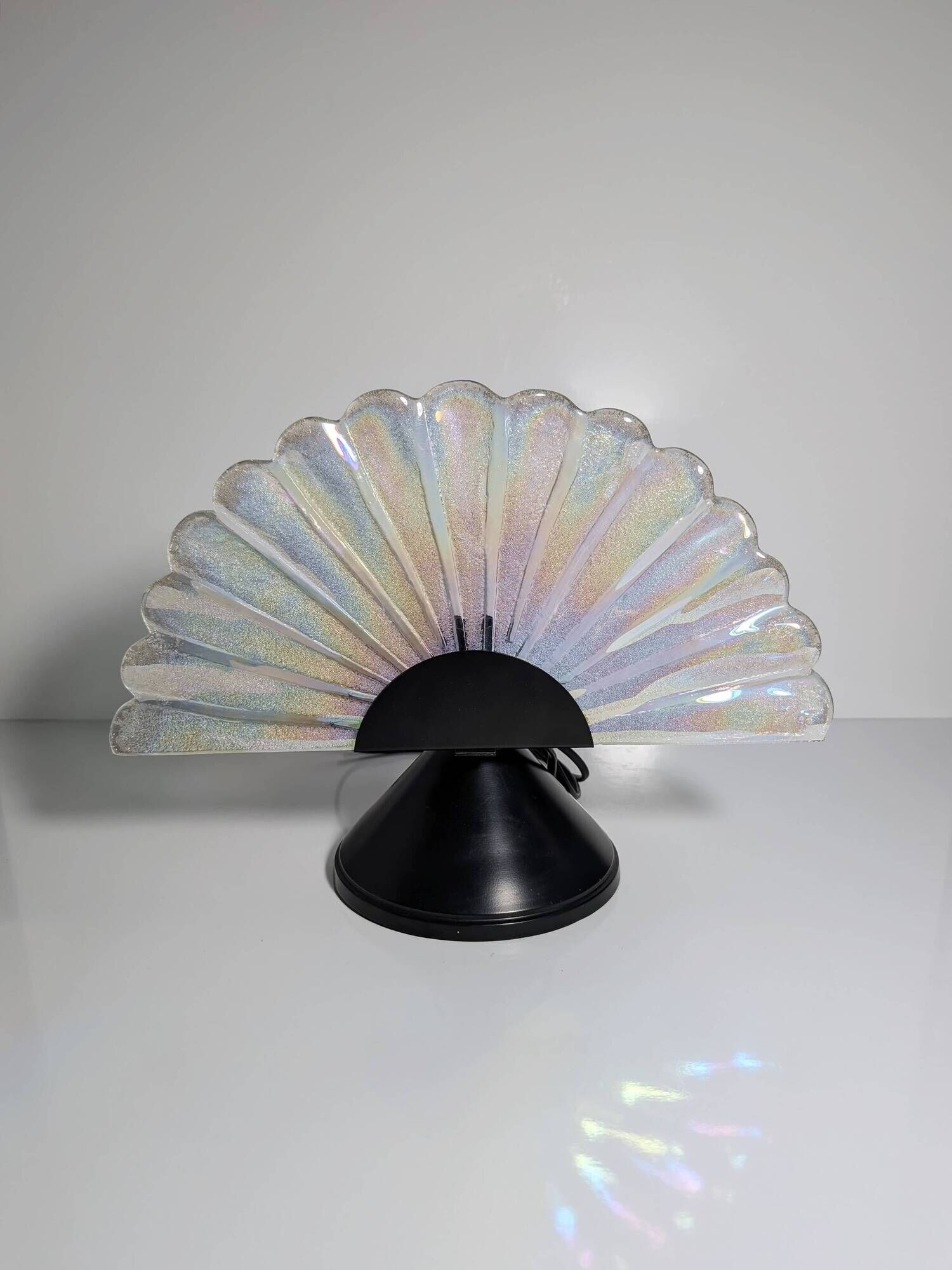 Vintage Murano table lamp 80s art deco iridescent fan