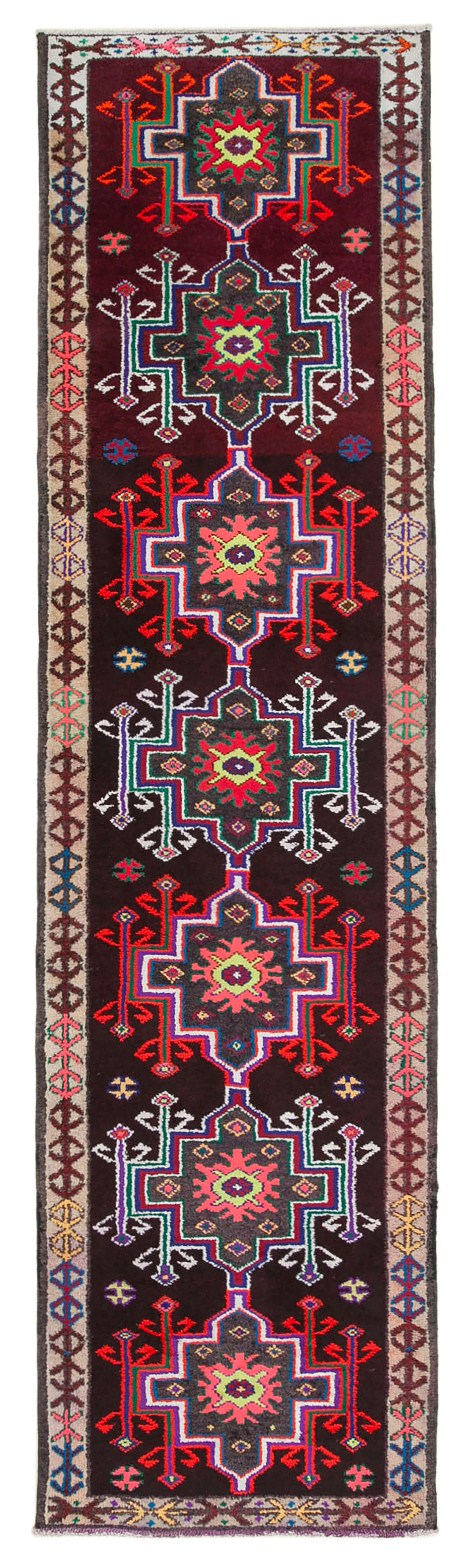 Hand-knotted one-of-a-kind turkish multicolor runner rug 90 cm x 337 cm