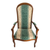 Vintage Voltaire Armchair Green and Beige with Floral Patterns