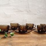 Six tasses à café en verre fumé