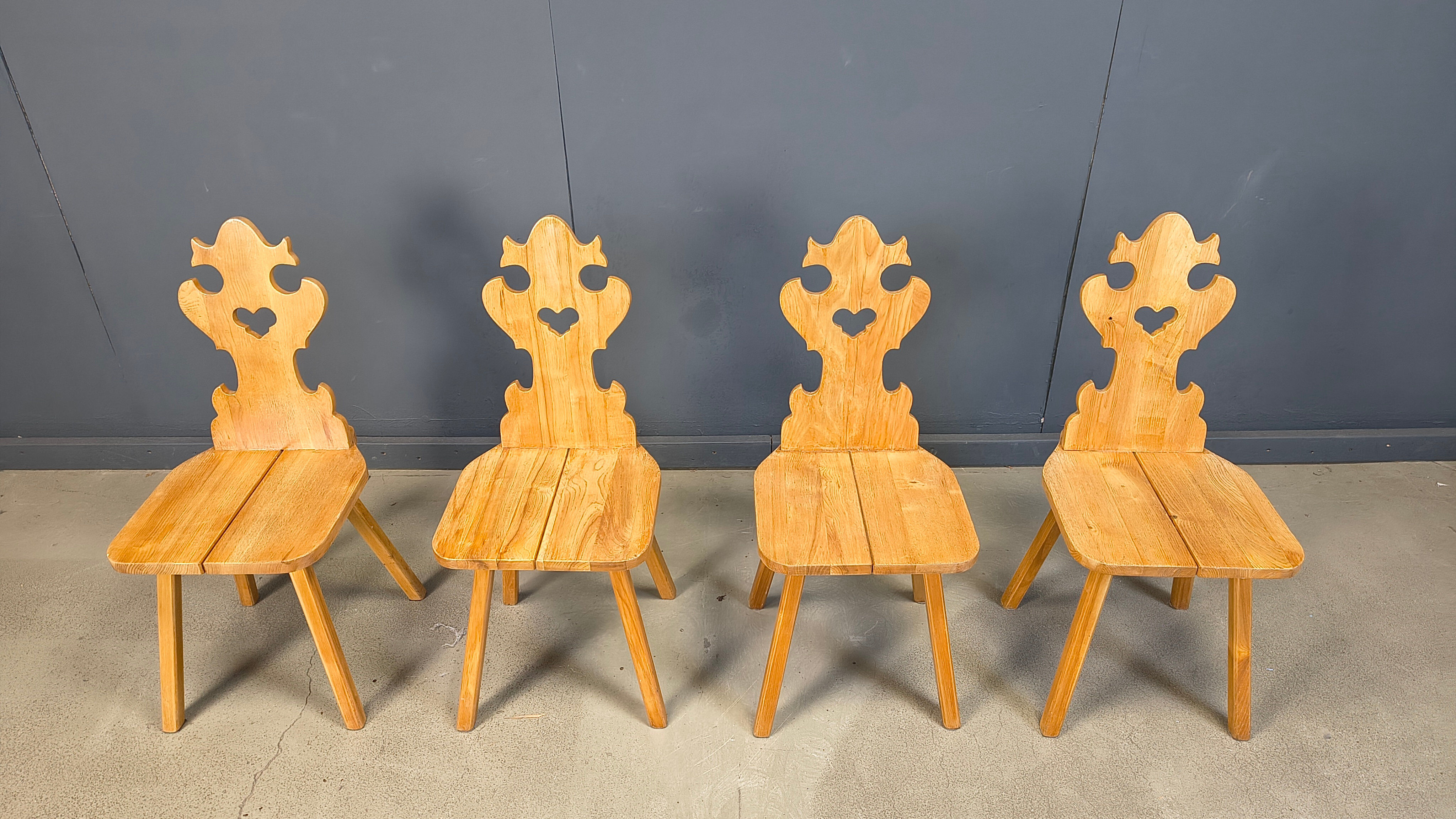 Vintage rustic Tiroler style dining chairs, 1960s